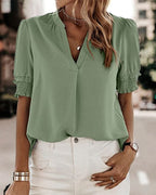 Isla | Women's Short Sleeve Chiffon V-Neck Blouse Casual