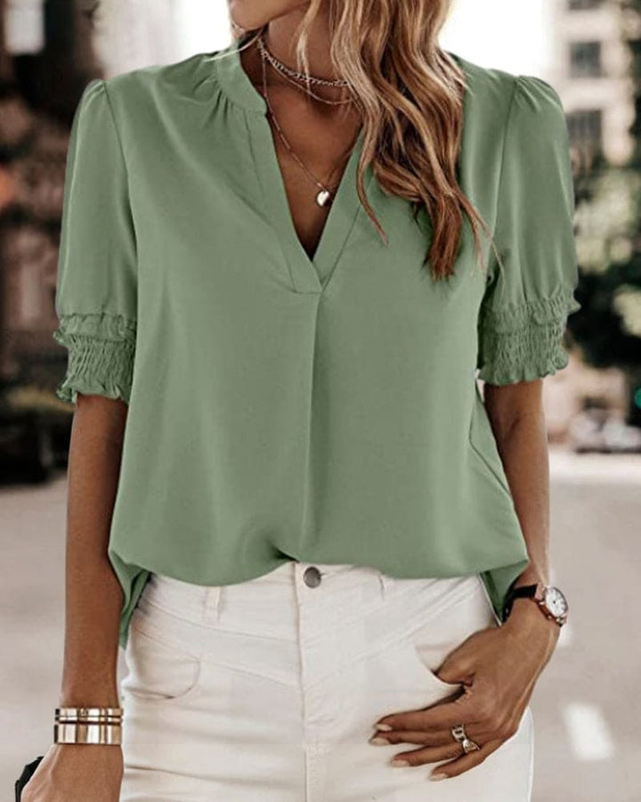 Isla | Women's Short Sleeve Chiffon V-Neck Blouse Casual