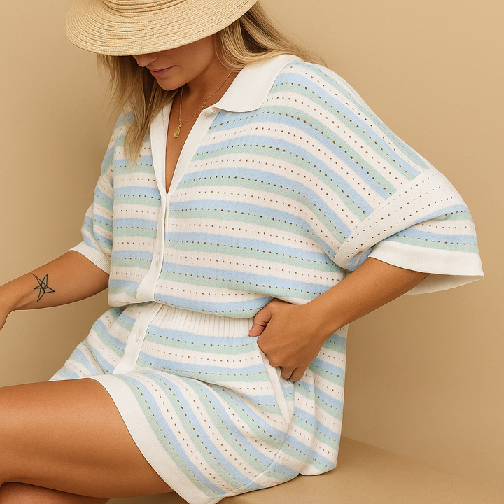 Ruby | Women's Striped Blouse & Shorts Set Casual