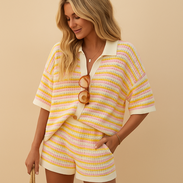 Ruby | Women's Striped Blouse & Shorts Set Casual