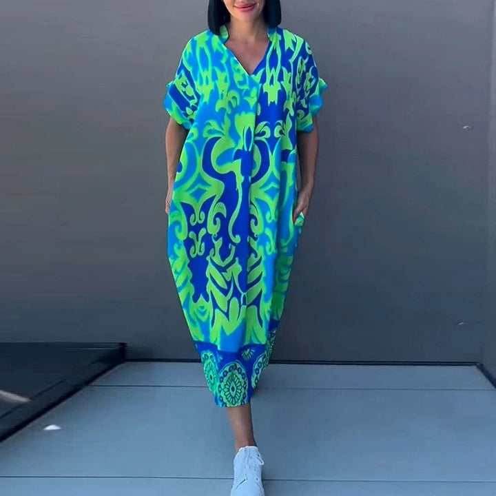 Elara | Women's Printed V-Neck Midi Dress Casual