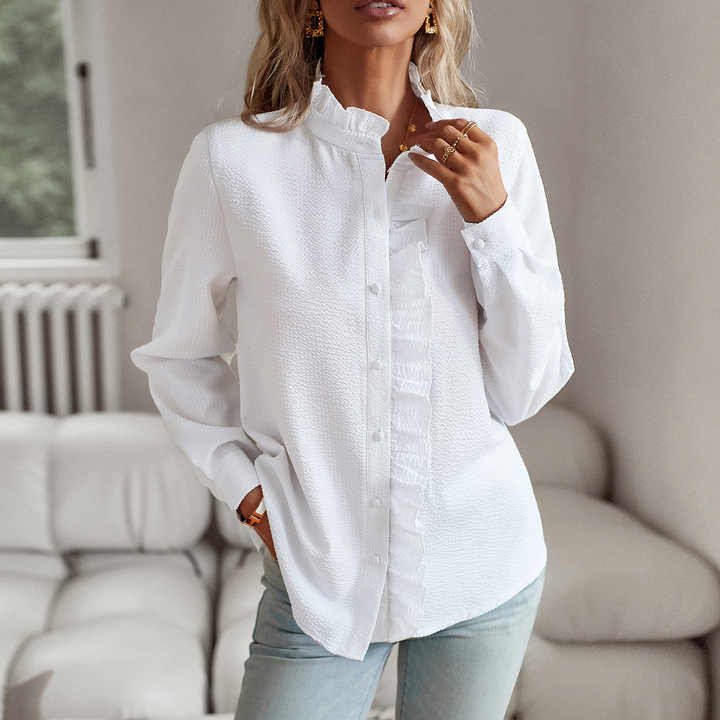 Thea | Women's Ruffle-Trim Button-Up Blouse Chic