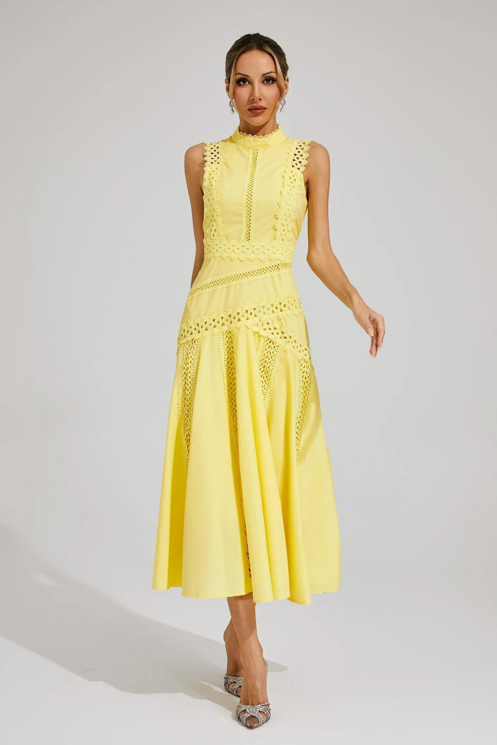 Thea | Women's Sleeveless Lace Midi Wedding Guest Dress