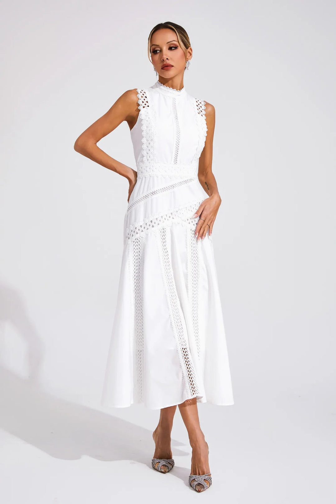 Thea | Women's Sleeveless Lace Midi Wedding Guest Dress